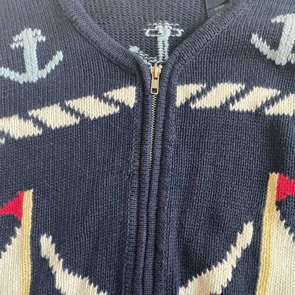 Vtg Crazy Horse Liz Clairborne Sailboat Nautical Cardigan Size S Grandmacore - Picture 6 of 7